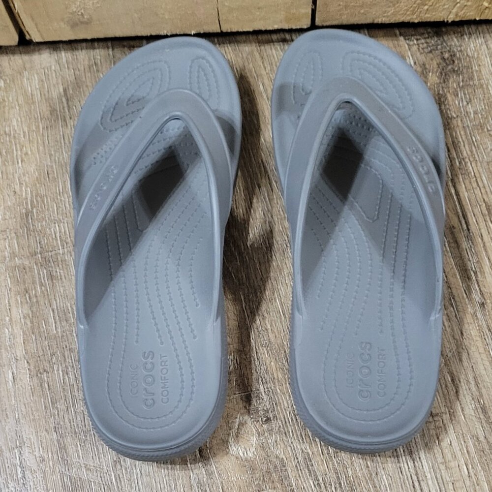 Crocs mans gray flipflops  size  M 10  W 12